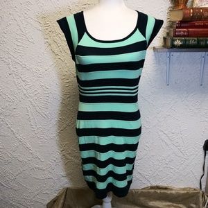 Pink Rose short sleeve dress Blue & Black Large